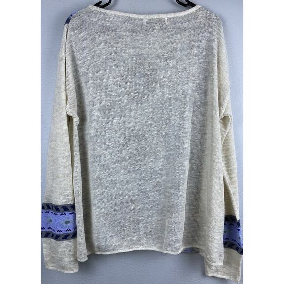 Wildfox Sz S Aztec Geometric Blue Coated Front LS Oversized Sweater USA - Picture 3 of 7